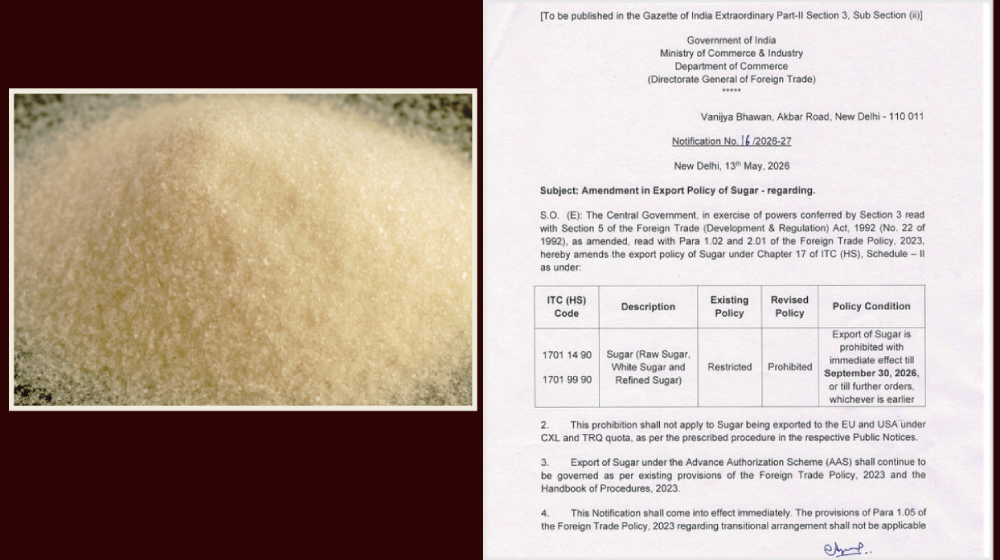 भारतले लगायो चिनी निर्यातमा प्रतिबन्ध